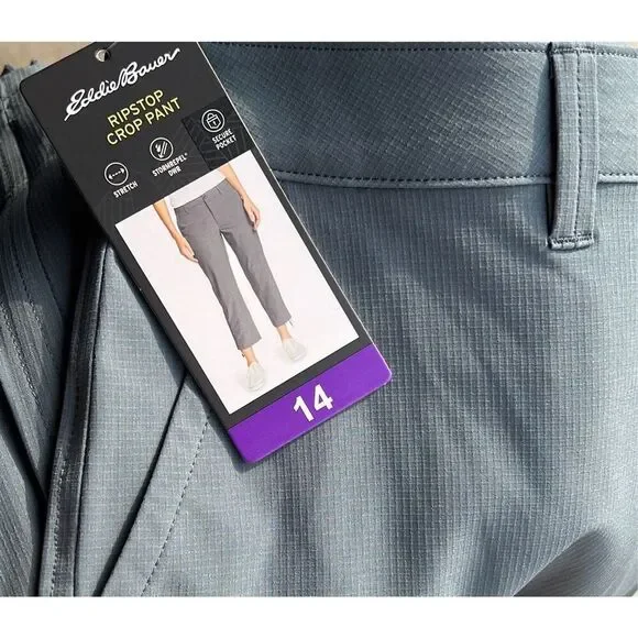 EDDIE BAUER Ripstop Capri Pants Size 14 Ladies’ Women’s Gray NWT Pockets Stretch - Picture 15 of 16
